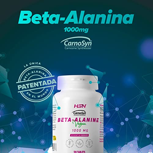 Beta Alanina - Carnosyn® - de HSN | 120 Tabletas para 4 Gramos de Beta-Alanina por Dosis Diaria | Aminoácido en Forma Libre | Con Vitamina B3 | No-GMO, Vegano, Sin Gluten