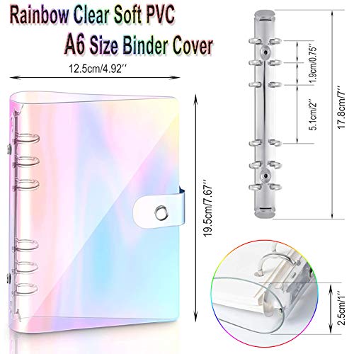 Betinyar 2 piezas A6 Rainbow Soft PVC Notebook Cover Cover Papel Recargable PVC Carpeta Hojas Sueltas Planificador Personal Carpeta (2 Rainbow)