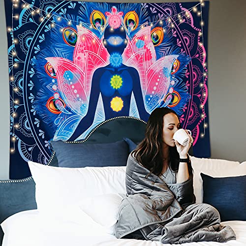 Betylifoy Tapiz de Siete Chakras Tapiz de Mandala Psicodélico Colorido Tapiz de Meditación de Yoga Tapiz Colgante de Pared Tapiz Hippie Indio Decoración de Pared para Dormitorio (148x200cm)