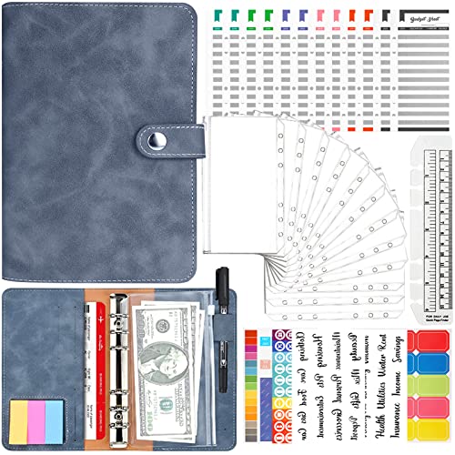 BEYAOBN Carpeta de Cuaderno A6, 36 Piezas Carpeta de presupuesto con sobres de cremallera para Cuaderno Carpeta de 6 Anillas con Clasificador de presupuesto, Bolsillos y Etiqueta Autoadhesiva