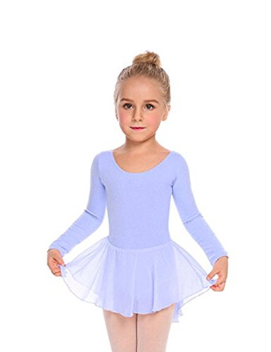 Beyove Vestido de ballet para niña, espalda descubierta, de algodón, manga larga, maillot de ballet para niños, vestido de danza con falda tutú