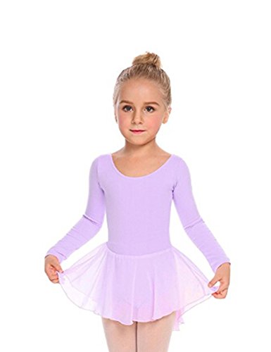 Beyove Vestido de ballet para niña sin espalda [Algodón] de manga larga para niños [Púrpura - 7-8 años]