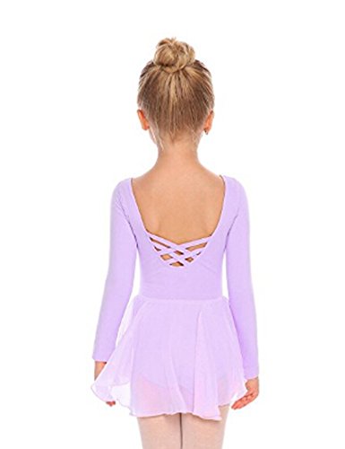 Beyove Vestido de ballet para niña sin espalda [Algodón] de manga larga para niños [Púrpura - 7-8 años]