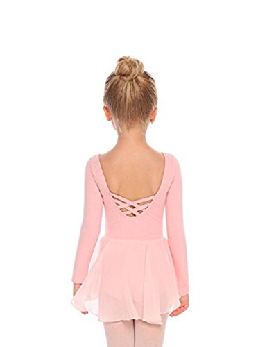 Beyove Vestido de ballet para niña sin espalda [Algodón] de manga larga para niños [Rosado - 3-4 años]