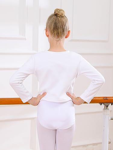 Bezioner Chaqueta para Ballet Danza Yoga con Forro Polar Cardigan Manga Larga para Niña Mujer Blanco L(130-150cm)