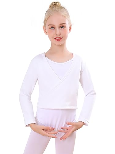 Bezioner Chaqueta para Ballet Danza Yoga con Forro Polar Cardigan Manga Larga para Niña Mujer Blanco L(130-150cm)