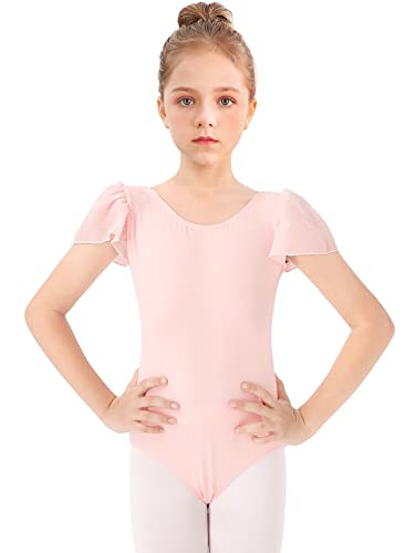 Bezioner Maillot Ballet Niña Maillot de Danza Leotardo Gimnasia Manga de Soplo para 3-12 Años Rosa 110