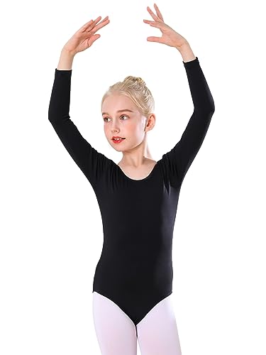 Bezioner Maillot Ballet Niña Maillot de Danza Leotardo Gimnasia Manga Larga para 3-12 Años Negro 140