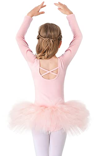 Bezioner Maillot de Danza Tutú Vestido de Ballet Gimnasia Leotardo Algodón Body Clásico para Niña (130 (120 a 130 cm, de 5 a 7 años), Rosa de Manga Larga)