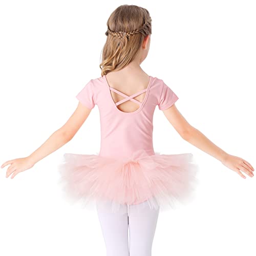 Bezioner Maillot de Danza Tutú Vestido de Ballet Gimnasia Leotardo Algodón Body Clásico para Niña Rosa (Entrepierna con botón) 110