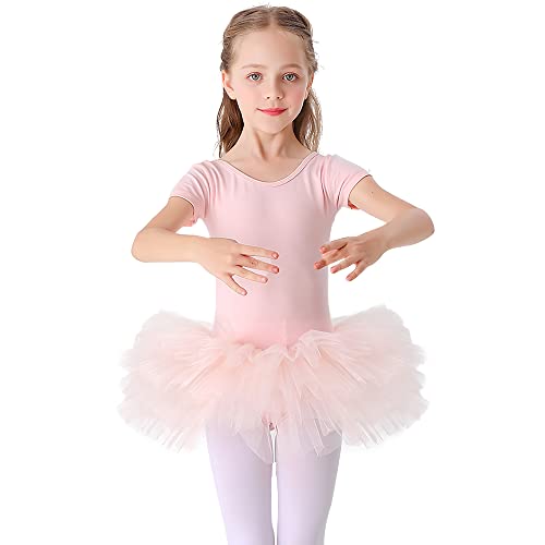 Bezioner Maillot de Danza Tutú Vestido de Ballet Gimnasia Leotardo Algodón Body Clásico para Niña Rosa (Entrepierna con botón) 110