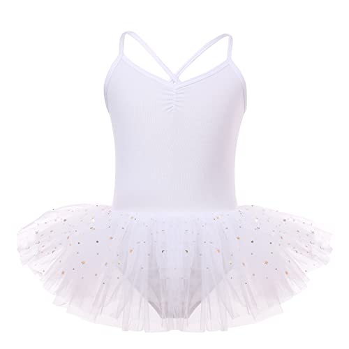 Bezioner Maillot de Danza Tutú Vestido de Ballet sin Mangas Gimnasia Leotardos Algodón Body Clásico para Niñas Blanco 120