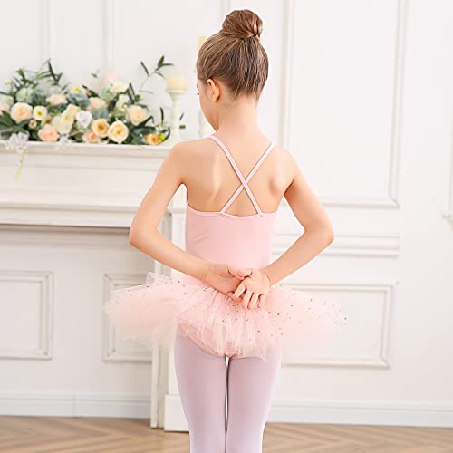 Bezioner Maillot de Danza Tutú Vestido de Ballet sin Mangas Gimnasia Leotardos Algodón Body Clásico para Niñas Rosa 110