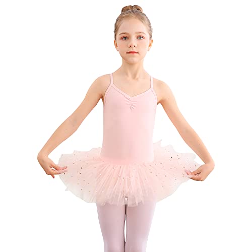 Bezioner Maillot de Danza Tutú Vestido de Ballet sin Mangas Gimnasia Leotardos Algodón Body Clásico para Niñas Rosa 130