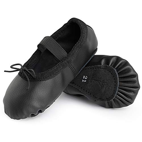 Bezioner Zapatillas de Danza Cuero Zapatos de Ballet y Gimnasia Baile para Niña y Mujer Negro 24