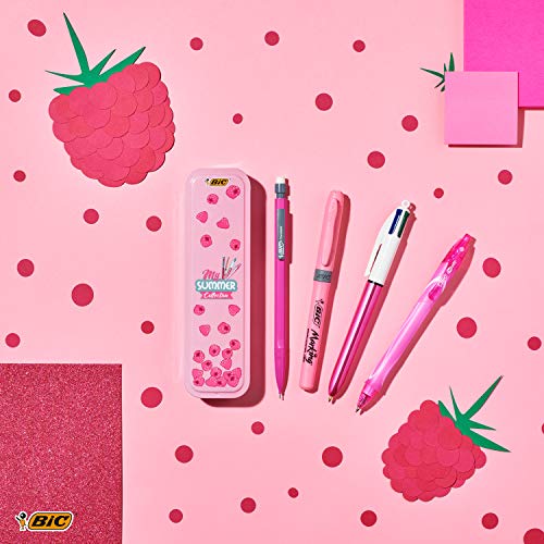 BIC Summer Pink Box: Boli de Gel de Punta Media (0,7.mm), Portaminas, BIC 4.Colores (1,00.mm), marcador - Rosa, 4 Unidad ( Paquete de 1)
