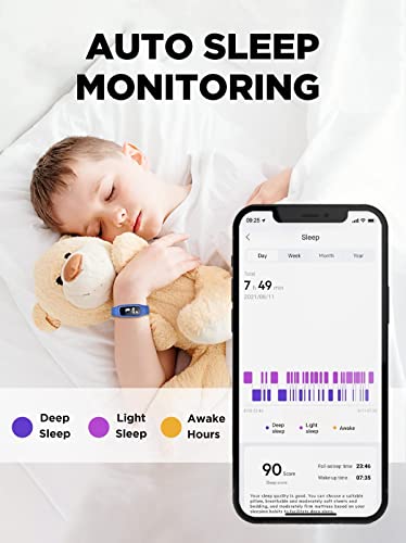 BIGGERFIVE Vigor Reloj de Seguimiento de Actividad física para niños de 2 l para niñas y niños de 5 a 15 años, Pulsera Actividad, podómetro, Monitor de Ritmo cardíaco Durante el sueño, Azul