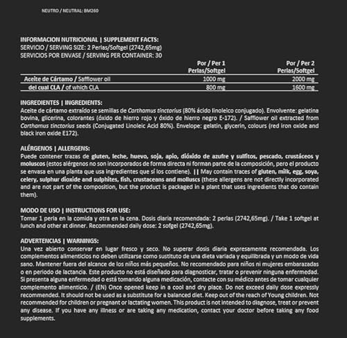 BigMan | CLA Acido Linoleico Conjugado 90 Caps | Aceite de Cartamo | No-GMO | 1600mg al Dia