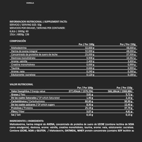 BigMan | Furiux Mass 3Kg (Vainilla) 6,6lb | Ganador de Peso | Sube de Volumen Rapidamente | Amilopectina | Dextrosa |