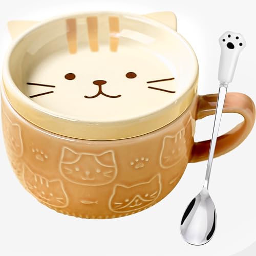 BigNoseDeer Regalos para mujeres, lindo gato kawaii, taza divertida, tazas de café con tapa, tazas de café para amantes de los gatos, mujeres, niñas, niños, Navidad, regalo de cumpleaños