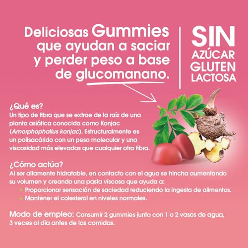 BiManán - Gummies con Glucomanano, Ayudan a Controlar el Peso, Sabor Fresa - 40 Gummies