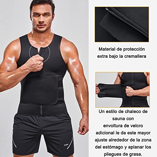 Bingrong Fajas Reductoras Hombre Camiseta Termica Compresión de Sauna Neopreno Chaleco Cintura Fajas Deportivas Lumbar Hombre Waist Trainer (3XL, Negro)
