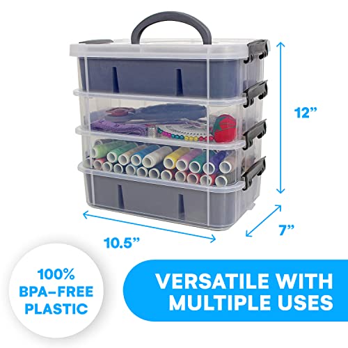 Bins & Things Caja de Almacenaje Apilable y 2 Bandejas de Plástico Compartimentadas – Azul – Caja Organizadora Transparente – Organizador de Joyas y Abalorios – Caja de Costura y Kit de Manualidades
