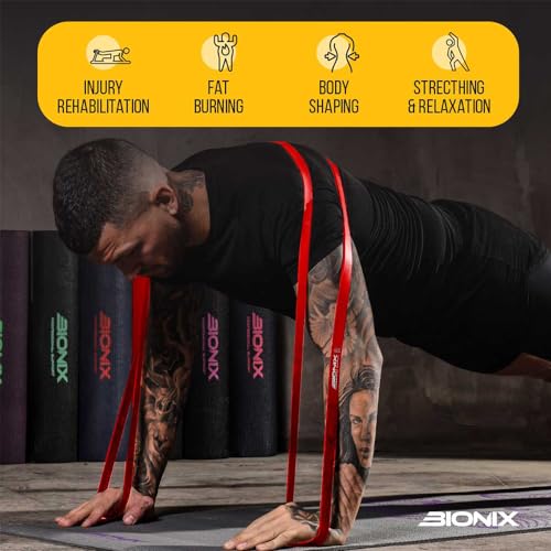 Bionix Bandas elásticas para dominadas - Bandas elásticas Gruesas, Pesadas y largas para dominadas, Crossfit, Powerlifting, Yoga, Estiramientos - Ayuda en el entrenamient
