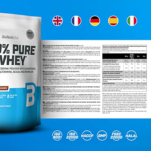 BioTechUSA 100% Pure Whey | Proteína en Polvo con BCAA y Glutamina | Sin Gluten, Sin Aceite de Palma, 454 g, Chocolate