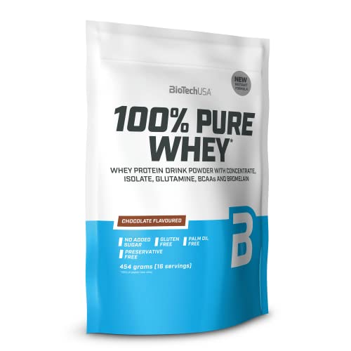 BioTechUSA 100% Pure Whey | Proteína en Polvo con BCAA y Glutamina | Sin Gluten, Sin Aceite de Palma, 454 g, Chocolate