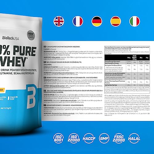 BioTechUSA 100% Pure Whey | Proteína en Polvo con BCAA y Glutamina | Sin Gluten, Sin Aceite de Palma, 454 g, Neutro