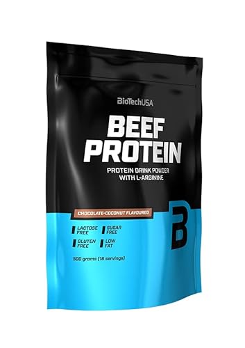BioTechUSA Beef Protein, 87% Hydrolysed Protein Peptide Formula, Sin Lactosa ni Gluten, Bajo en Grasa, Sin Azúcar, Apto para la Dieta Paleo, 500 g, Chocolate-coco