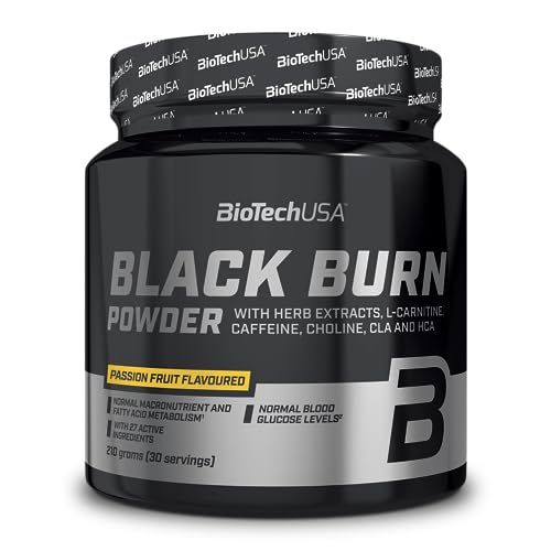 BioTechUSA Black Burn Powder | Fórmula Termogénica Avanzada | Metabolismo de la Grasa, Aumento de Energía | Extractos de plantas, vitaminas, minerales, 210 g, Passion fruit