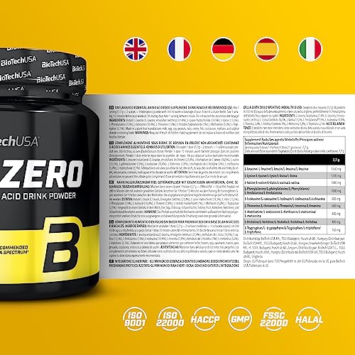 BioTechUSA EAA Zero - Essential Amino Acid Power | 7160mg EAA/porción | Proporción recomendada por la OMS | Sin azúcar, sin gluten, 350 g, Sin Sabor