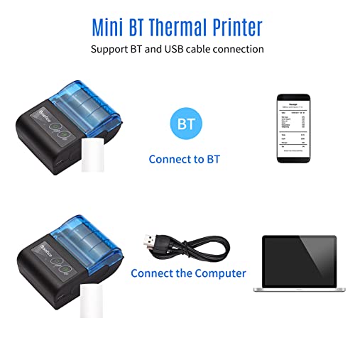 Bisofice Impresora Térmica de recibos USB y BT inalámbrica con papel de impresión de 58 mm compatible con iOS Android Windows para las ventas de restaurante al detalle