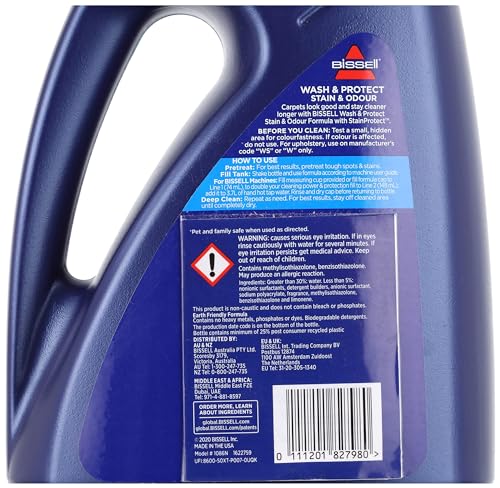 BISSELL Formula Wash & Protect Detergente | Elimina Manchas y Refresca | Para su Tapicería, Moquetas y Alfombras | 1,5 Litros | Compatible con ProHeat, StainPro y Big Green Series | 1086N