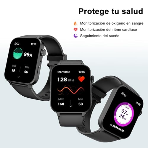 Blackview Reloj Inteligente Hombre Mujer, 1.85" Smartwatch con Llamadas Bluetooth, Oxímetro(SpO2)/Pulsómetro/Monitor de Sueño/Podómetro, 100+ Modos Deportivos Pulsera Actividad para Android iOS