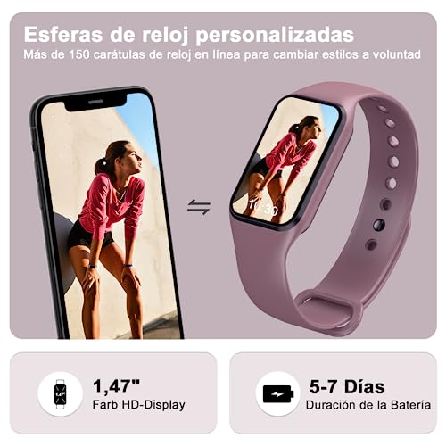 Blackview Smartwatch, Reloj Inteligente Mujer Hombre - Oxímetro(SpO2) Caloría Podómetro Sueño Pulsometro | Pantalla de 1,47 Pulgadas, iP68 Impermeable, Pulsera Actividad Compatible con Android e iOS