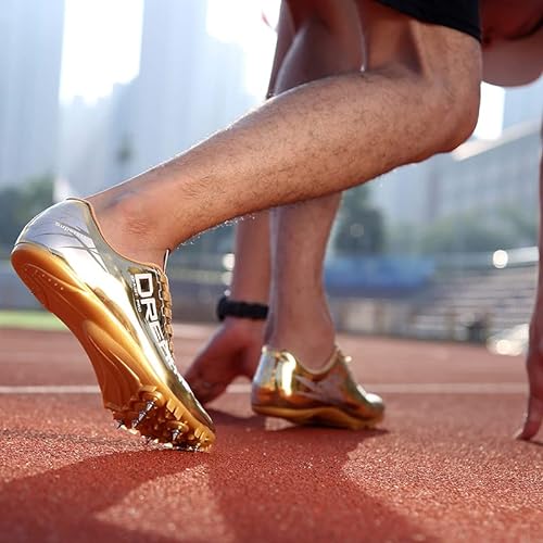 BLBK Spikes Atletismo 8 uñas Unisex Zapatos de atletismo antideslizantes juveniles con clavos y Sprint Hombre Mujer y Niños, dorado, 41 EU