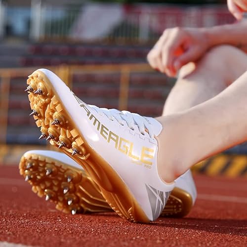 BLBK Spikes Atletismo 8 uñas Unisex Zapatos de atletismo antideslizantes juveniles con clavos y Sprint Hombre Mujer y Niños, platino, 39 EU
