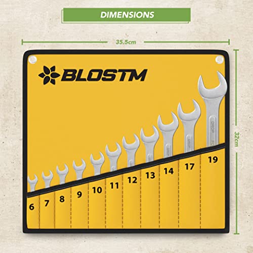 BLOSTM Juego de llaves combinadas – Juego de llaves de 11 piezas (6 a 19 mm), cromadas, forjado de doble extremo, ideal para proyectos de bricolaje y reparaciones - 11 unidades