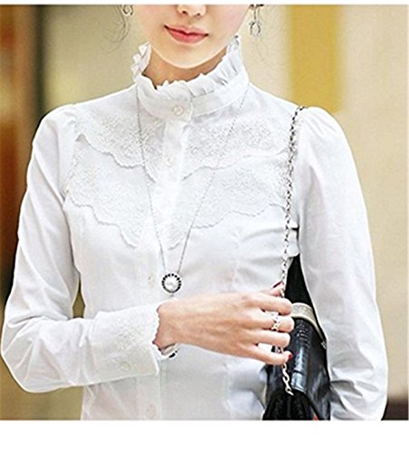 Blusa para mujer Nonbrand, de mangas largas, de invierno, diseño con encaje, estilo victoriano y vintage, para la oficina Blanco blanco 44