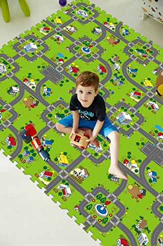 BodenMax Colchoneta Infantil Puzzle Alfombra de Juego para bebés y niños | Testado en Laboratorio | 30x30x1cm | Callejero Urbano | 18 Piezas