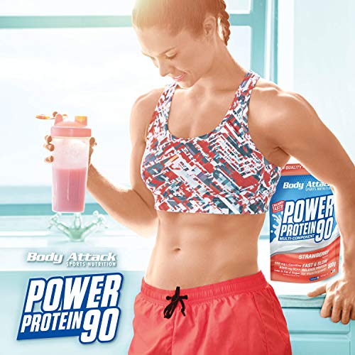 Body Attack Power Protein 90, Crema de cereza y yogur, 1 kg, 5 K de proteína en polvo con proteína de suero, L-carnitina y BCAA para el desarollo de los músculos y el fitness