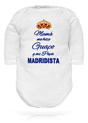 Body para bebé bordado del Real Madrid Madridista Guapo 6 Meses blanco de manga larga