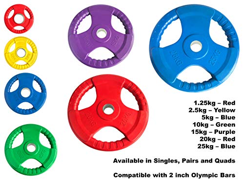 Body Revolution pesas en forma de aros olímpicos con tres agarres de goma, discos de hierro fundido para barras de 50 mm, de 1,25 a 25 kg
