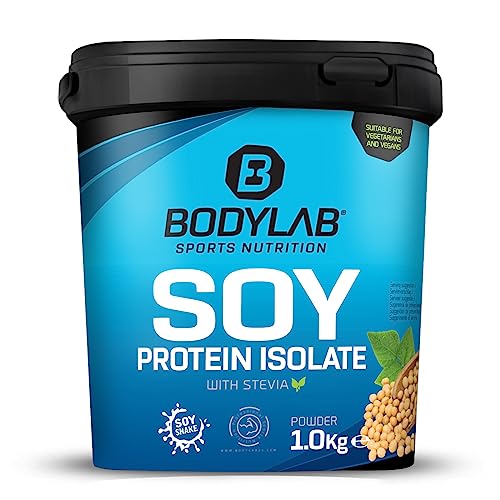 Bodylab24 Aislado de Proteína de Soja Vainilla 1kg, aislado de proteína de soja vegetal pura para tu desarrollo muscular, hasta un 90% de proteínas, amplio perfil de aminoácidos