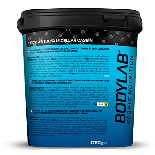 Bodylab24 Casein Micellar Plátano 1750g, caseína 100% pura, rica en aminoácidos BCAA, larga sensación de saciedad, apoya la construcción muscular, ideal durante una dieta proteica