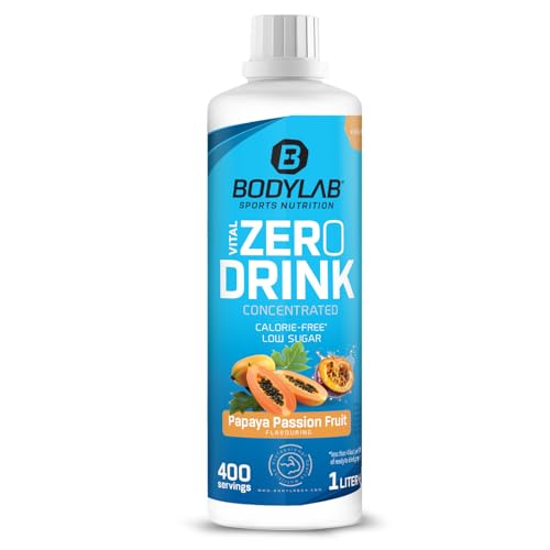 Bodylab24 Vital Zero Drink Concentrated Papaya-Maracuyá 1000ml, bebida concentrada sin azúcar, jarabe zero, con vitaminas y l-carnitina, bebida deportiva con pocas calorías