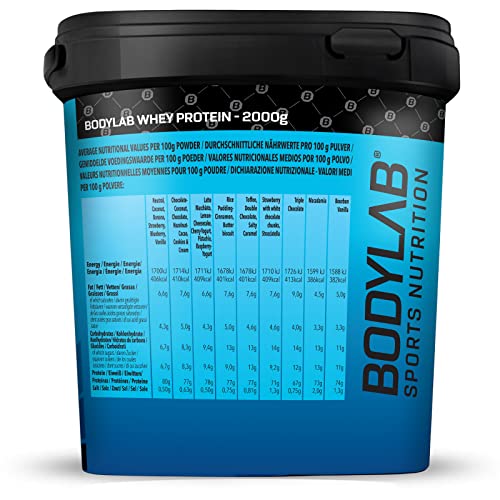 Bodylab24 Whey Protein Powder Neutro 2kg, polvo rico en proteína para músculos más fuertes, la proteína de suero puede promover la construcción de músculo, con 80% de proteína, sin aspartamo